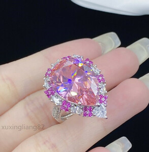 豪華 指輪 レディース 大粒 水滴形 ピンクダイヤモンド ジルコン 輝き抜群 リング アクセサリー フリーサイズ