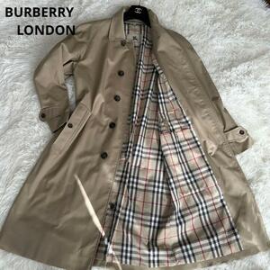 【美品】バーバリーロンドン BURBERRY LONDON ロング ステンカラーコート ハニーベージュ ノバチェック