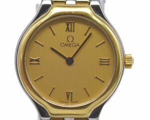 [美品] 稼働品【OMEGA】オメガ DEVILLE デビル シンボル 750YG/K18ベゼル コンビ レディース クォーツ 動作OK 純正ベルト 純正尾錠 中古品