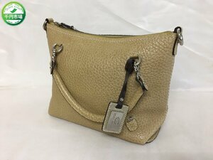 【N-10320】PELLE BORSA ペレボルサ　レザー　ハンドバッグ　ベージュ系【千円市場】