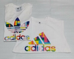 ☆adidas.com カラフル プリントTシャツ2枚 アディダス ジャパン メンズ サイズ L スポーツ ウェア ティー 白色ホワイトPRIDE BADGE GK1582