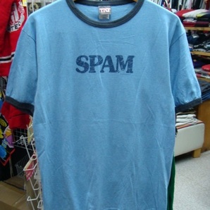 US古着 SPAM スパム ロゴプリント リンガーTシャツ 杢ブルー (M)【ネコポス可能】の画像2