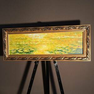 Art hand Auction 手写油画克劳德·莫奈睡莲池金框室内油画, 绘画, 油画, 抽象绘画