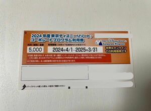 東京ディズニーリゾート★コーポレートプログラム★利用券★5000円×1枚　有効期限 2024年4月1日〜2025年3月31日