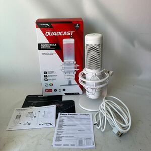 ▽【500円スタート】 HyperX QuadCast S スタンドアロンマイク RGB ホワイト 箱・取扱説明書付き