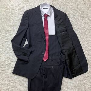 希少XL 【極美品】エルメネジルドゼニア ZEGNA スーツ セットアップ 高級ウール使用 ネイビー 紺色 ストライプ 春夏秋 50R XL相当