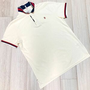  super rare XXL Moncler MONCLER polo-shirt T-shirt tricolor Logo embroidery eggshell white white brand Logo short sleeves 3L