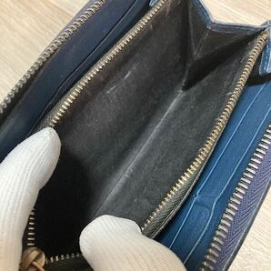 美品 ボッテガヴェネタ 長財布 ラウンドファスナー イントレチャート ウォレット レザー BOTTEGA VENETA ダークネイビー 濃紺 メンズの画像9