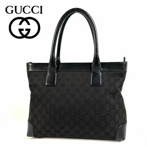 【美品】GUCCI グッチ GG キャンバス レザー ハンドバッグ トートバッグ 002 1119 002113 ブラック イタリア製