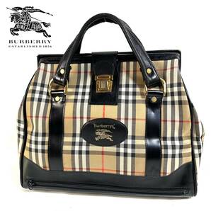 Burberry バーバリー 大容量 ダレスバッグ ビジネスバッグ レザーキャンバス ノバチェック シャドーホース ゴールド金具 ビンテージ 希少品