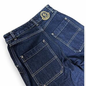 【美品】MONCLER モンクレール PANTALONE ワーク ワイド デニム パンツ ジップフライ ワッペン インディゴ 38サイズ イタリア製の画像5