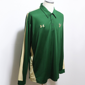 アメリカ購入品 極美品 UNDER ARMOUR アンダーアーマー NCAA South Florida Bulls 長袖ポロシャツ 緑×クリーム L