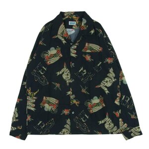 schott ショット 3115054 HAWAIIAN LS SHIRT TATTOO ハワイアン タトゥー オープンカラー 長袖 シャツ ブラック系 M【中古】