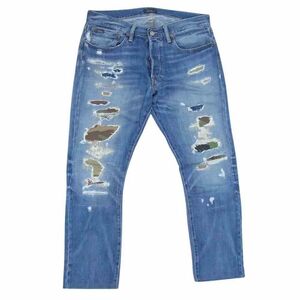 POLO RALPH LAUREN Polo * Ralph Lauren repair processing camouflage camouflage switch Denim pants indigo blue group 32[ used ]