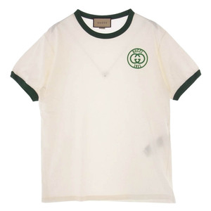 GUCCI グッチ 727694XJFV8 Double-G Logo Cotton T-shirt ダブル G クルーネック トリム 半袖 Tシャツ ホワイト系 M【中古】