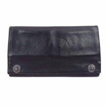 CHROME HEARTS クロムハーツ（原本無） LONG WALLET グリーシー クロスボタン レザー ロング ウォレット ブラック系【中古】_画像1