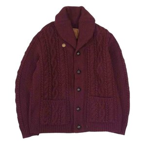 GLADHAND & Co. グラッドハンド BYGH-14-AW-07 ウール ケーブル ニット ショールカラー カーディガン エンジ系 L【中古】