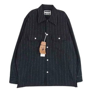 ANDFAMILYS アンドファミリー SHL-2210714 WOOL WORK SHIRTS ストライプ ウール ワーク 長袖 シャツ ブラック系 M【美品】【中古】