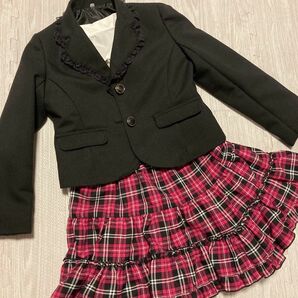 ピンクチェックスーツ　女の子 フォーマルスーツ 入学式発表会卒業式 スカート 入学式 セットアップ 卒業式 卒園式 ジャケット