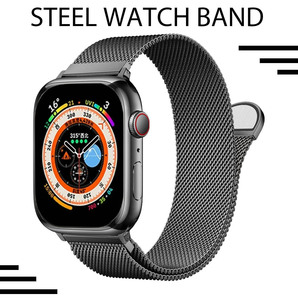 AppleWatchband 38mm 40mm 41mm series SE 9 アップルウォッチバンド ステンレス メッシュ マグネット ループ ブラック 黒 磁石 送料無料の画像1