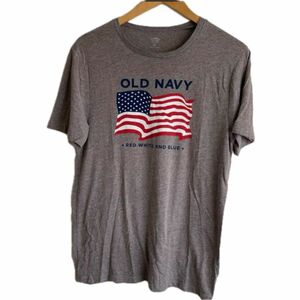 値下げ　OLD NAVY メンズ　星条旗ロゴTシャツ　グレー　Sサイズ