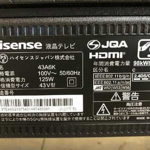 NI040193◆Hisense ハイセンス◆2023年製 43V型 4K内蔵液晶テレビ 43A6K YouTube対応 リモコン付き 直取歓迎！の画像6