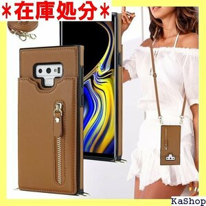 Galaxy Note9 ケース ショルダー ストラッ スタンド カード入れ スマホケース 携帯カバー ブラウン 626