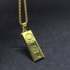 men's ladies necklace gold ingot 18k gold plated メンズ レディース. 喜平 ネックレス ゴールド インゴット 鍍金 157の画像1