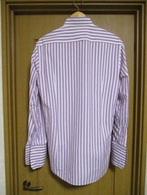ゆうパケット可 イタリア製　ORIAN オリアン ロンドンストライプ ダブルカフス ワイドカラー ドレスシャツ　S_画像3