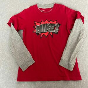 NIKE ナイキ　長袖Tシャツ　赤　グレー　 ロゴプリント　 トップス　140センチくらい　