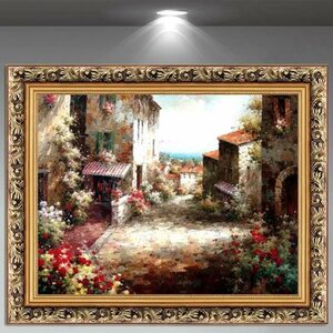 Art hand Auction 유화, 정물화, 풍경화, 복도 벽화, 응접실 그림, 입구 장식, 장식 그림, 꽃들, 중세 유럽의 거싯, 그림, 오일 페인팅, 자연, 풍경화