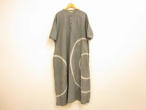 Jurgen Lehl / Jurgen Lehl linen One-piece linen100% aperture stop pattern short sleeves lady's size : M One-piece gray 