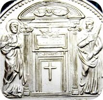 レア 限定品 1975年 聖年 イタリア ローマ教皇 パウロ6世 教皇冠 十字架 キリスト教 カトリック教会 大聖堂 メダル 記念品 記念章 記章_画像1