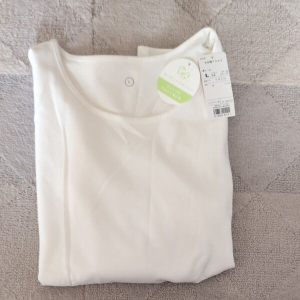 未使用 タグ付き レディース 七分袖Tシャツ ラウンドネック サイズL アイボリー