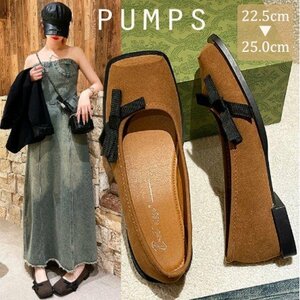  lady's mules pumps mules Loafer shoes Flat soft ribbon ....24.0cm(38) apricot 