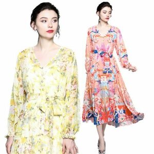 花柄シフォンワンピース 3L イエロー