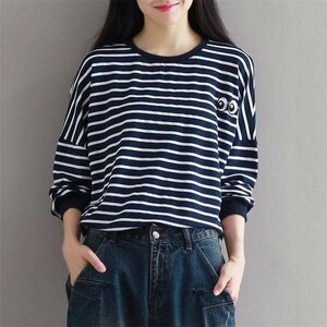 長袖Ｔシャツ 長袖トップス カジュアル かわいい ボーダー柄 【大きいサイズあり】 2XL ロイヤルブルー