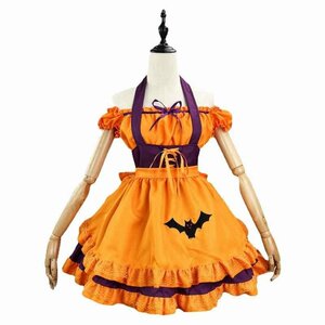 S～6L大きいサイズ★hコスプレ メイド服 ハロウィン衣装 可愛い 舞台 ワンピース 3set 6L オレンジ