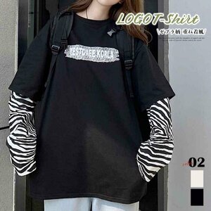 Tシャツ レディース トップス 重ね着風 2XL ブラック