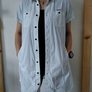 x-girl エックスガール ワンピース シャツ ワンピース ドット柄 半袖シャツ