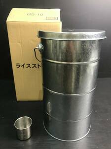 ./ Watanabe metal industry / rice stocker /RS-10/ corrugated galvanised iron material made /. rice 10kg/ silver / measure cup / box attaching / rice chest / made in Japan /4.12-64KS