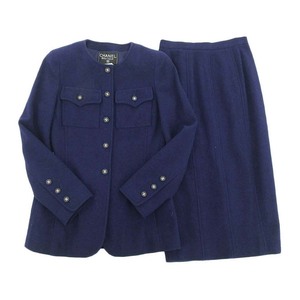  Chanel here Mark tweed setup P05929V04346 lady's navy CHANEL used [ apparel * small articles ]