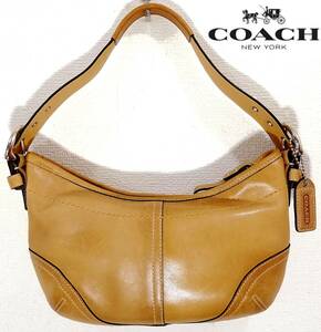 SALE 送料520円~(即決は送料無料) COACHミニ ショルダーバッグ ナチュラル肩掛け ヌメ革レザー ブラウン×シルバー金具ハンドバッグ コーチ