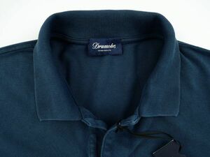 送料230円【新品未使用】DRUMOHR ドルモア◆Made In Italy◆S (46相当)◆定番 鹿の子生地◆ネイビー ガーメントダイ 半袖 ポロシャツ◆ポロ