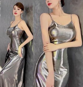 [las1] new goods * sexy *ero..! precisely body line! good quality ... material camisole long One-piece silver silver metallic 