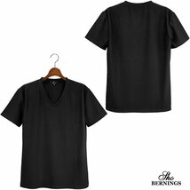 317932-90 Bernings sho Tシャツ Vネック ストライプ織柄 ジャガード メンズ シンプル 半袖 (ブラック黒) L カットソー トップス タイト_画像4