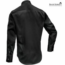 21170-2bk BlackVaria 襟レース ストーン風装飾ボタン ドレスシャツ パウダーサテン メンズ(ブラックレース黒シャツ) L パーティー 上品_画像3