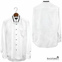 21170-2wh BlackVaria 襟レース ラインストーンボタン ドレスシャツ パウダーサテン メンズ(ブラックレース白シャツ) L パーティー 上品_画像6