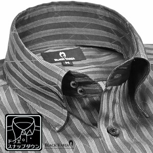 191850-gy ブラックバリア ドゥエボットーニ ストライプ柄ジャガード 衿先スナップダウン 長袖ドレスシャツ メンズ(グレー灰シルバー銀) 3L