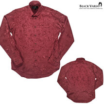 161222-win BLACK VARIA ドゥエボットーニ 光沢ローズ花柄 織柄 スナップダウン 長袖シャツ メンズ(ワインレッド赤) S パーティー_画像4